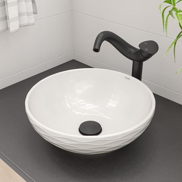 Alfi Brand AB8056-W Ceramic Mushroom Top Pop Up Drain for Sinks with Overflow, White