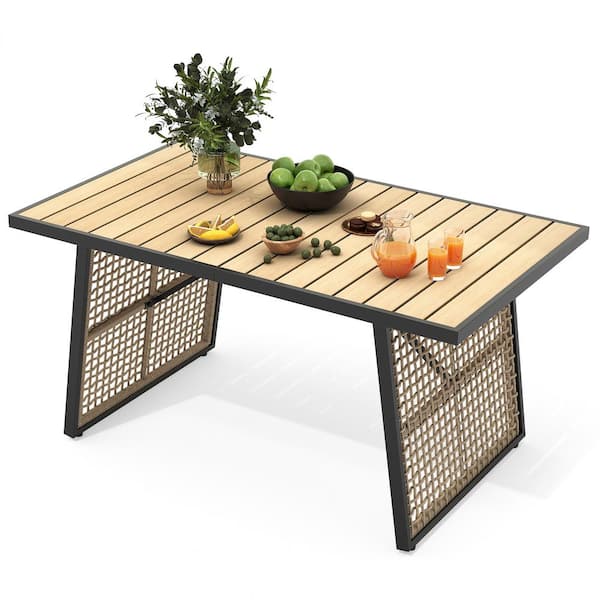 DEXTRUS Patio Outdoor Rectangular Dining Table with Faux Wood Tabletop for Patio Balcony Porch Poolside