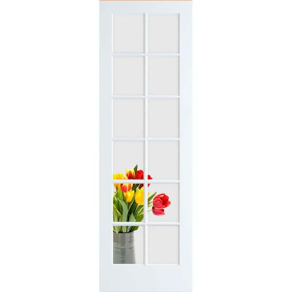30 in. x 96 in. French Solid Wood 12-Lite Clear Glass Pine Wood Interior Door Slab