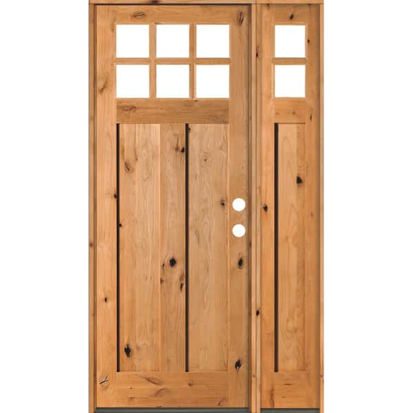 Krosswood Doors 50 in. x 96 in. Craftsman 3-Panel Left Hand 6-Lite Clear Glass Clear Wood Inswing Prehung Front Door Right Sidelite