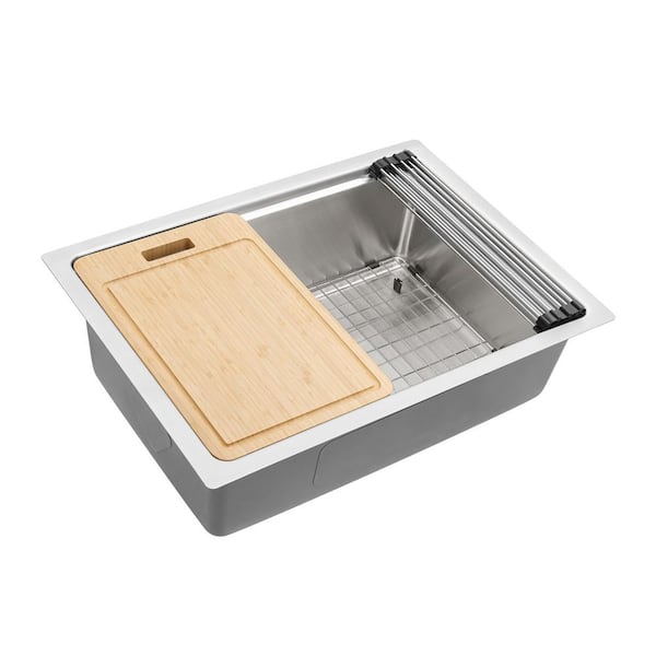 Renaro 27 in. Undermount Single Bowl 16-Gauge Stainless Steel Workstation Kitchen Sink with Accessorise