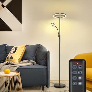 69 in. Black 4 Color Temperature Stepless Dimmer Torchiere Floor Lamp with Reading Light and Remote & Touch Control