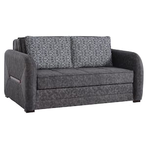 Lightning Collection Convertible 67 in. Grey Suede 2-Seater Loveseat with Storage