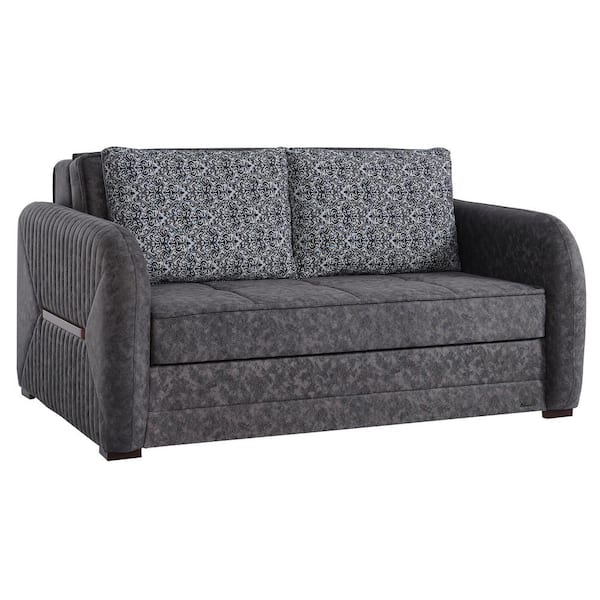 Ottomanson Lightning Collection Convertible 67 in. Grey Suede 2-Seater Loveseat with Storage