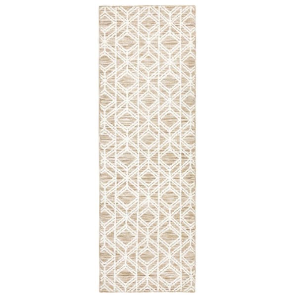 Town & Country Living Everyday Walker Modern Diamond Beige 24 in. x 72 in. Machine Washable Runner Kitchen Mat