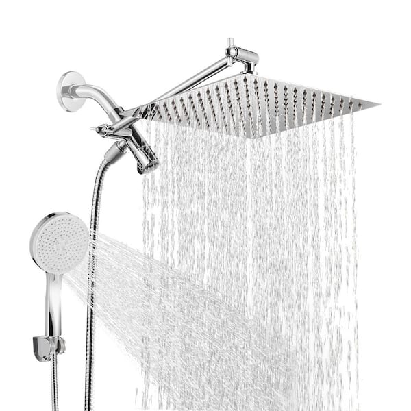 Rainfull 5-Spray Patterns 1.8GPM 10 in. Wall Mount Dual Fixed and Handheld Shower Head in Chrome Color