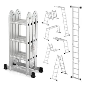 12.5 ft. Reach 330 lb. Aluminium 7-in-1 Folding Ladder, Heavy Duty Combination Multi-Position Ladder