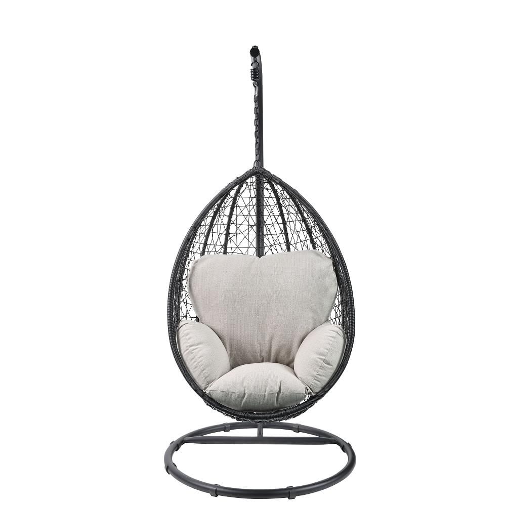 Black All-Weather Resin Wicker Patio Swing with Removable Beige Cushion