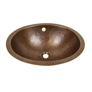 Oval Undermounted Bathroom Sink in Hammered Antique Copper