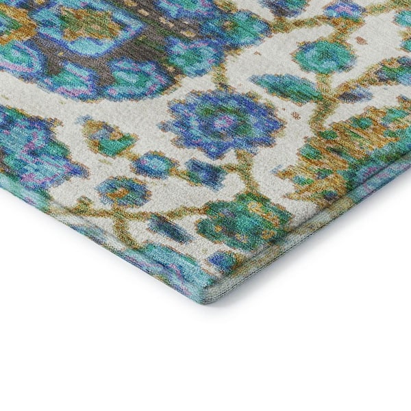 Mayfield Premium Machine Washable Abstract AMF2187 Aqua 10 ft. x 14 ft. Area Rug