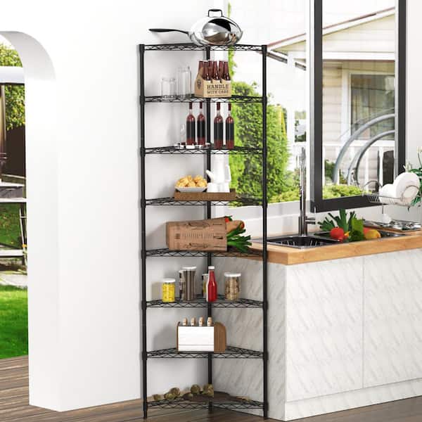 Unbranded Black 8-Tier Metal Triangles Corners Pantry Organizer, Adjustable Metal Storage Shelves