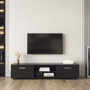 62.99 in. Black Media Console TV Stand Fits TV's up to 70 in. with 2 Storage Cabinet and Open Shelves