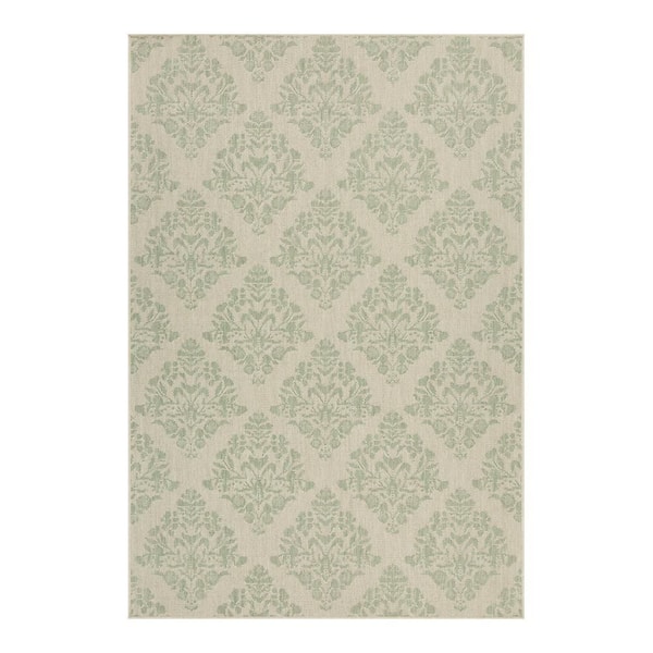 Green/Ivory Tile Medallion 6 ft. x 9 ft. Indoor/Outdoor Area Rug