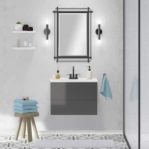 Crawley 30 in. W x 18 in. D x 21 in. H Single Sink Floating Bath Vanity in Gray Gloss with White Porcelain Top