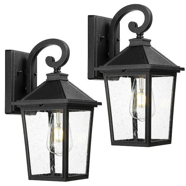 JAZAVA 13.98 in. Black Outdoor Hardwired Wall Lantern Scone with No Bulbs Included (2-Pack)