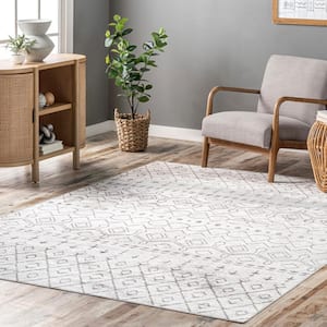 Audrey Machine Washable Geometric Moroccan Ivory 7 ft. x 9 ft. Area Rug