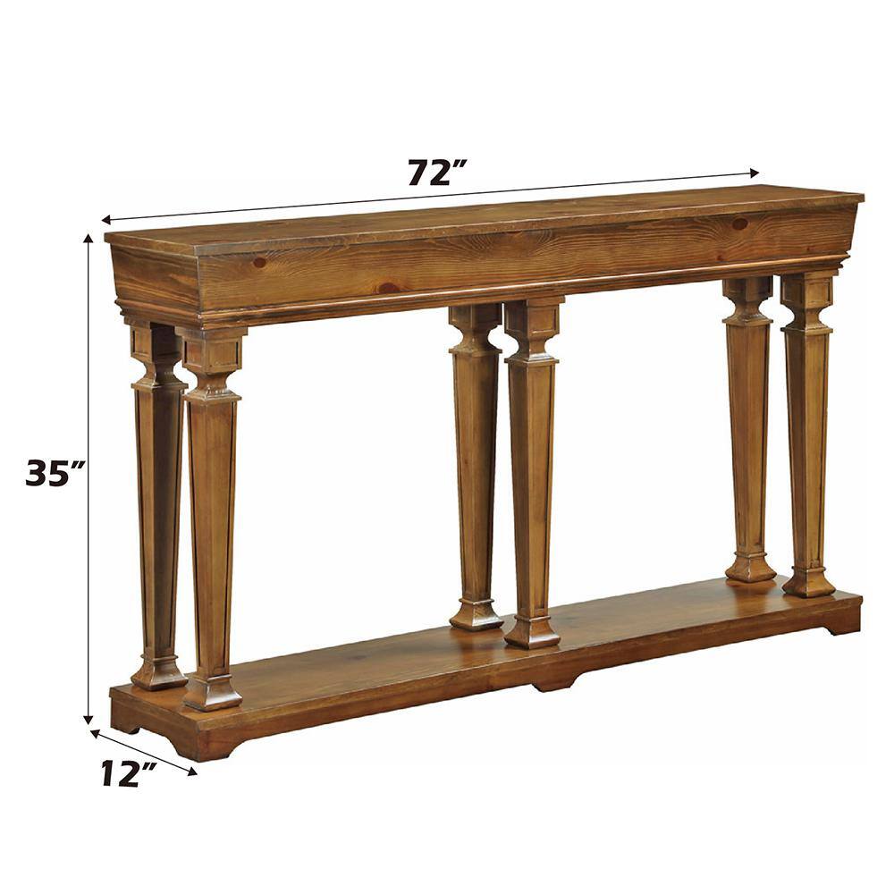 72" Oak Wood Console Table with Storage Shelf