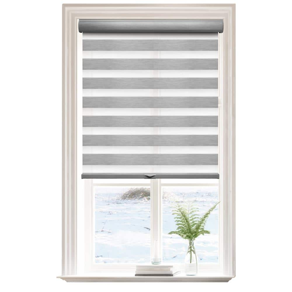 Lumi Gray Polyester 27 in.W x 72 in.L Light Filtering Cordless Zebra ...