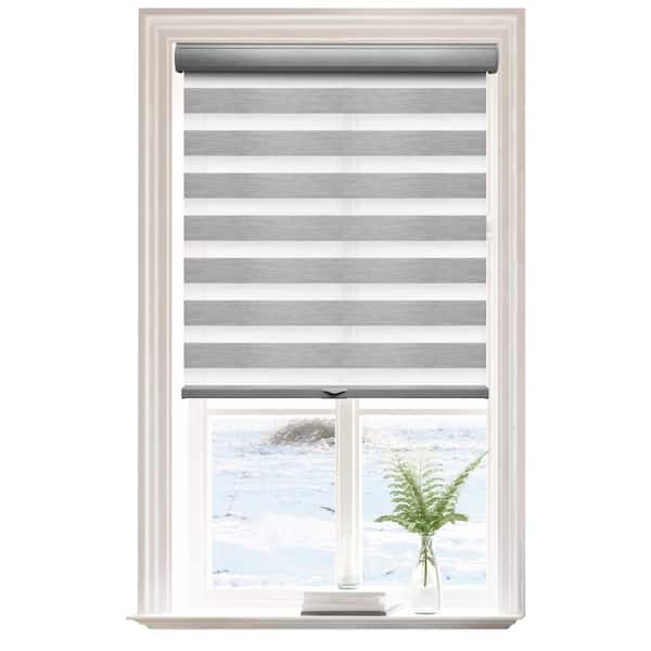 Lumi Gray Polyester 27 in.W x 72 in.L Light Filtering Cordless Zebra Fabric Roller Shades