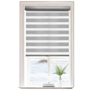 Gray Polyester 34 in.W x 72 in.L Light Filtering Cordless Zebra Fabric Roller Shades