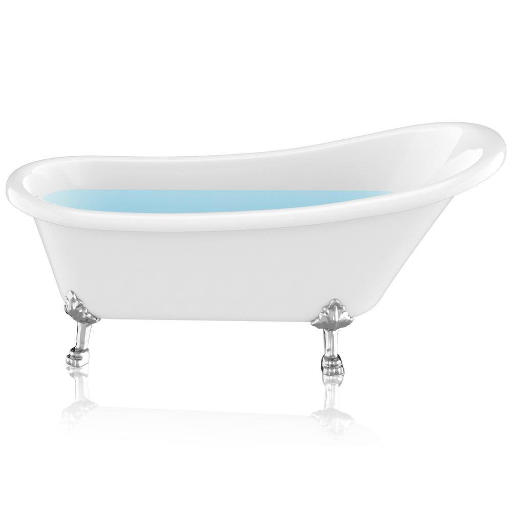 67'' White Acrylic Slipper Clawfoot Tub with Chrome Feet