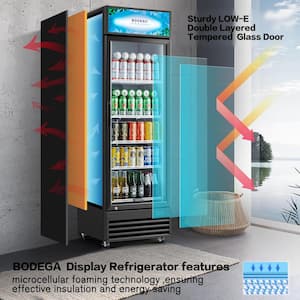 22.7 in. W 12.5 cu. ft. Single Zone Commercial Upright Display Glass Door Beverage Refrigerator in Black