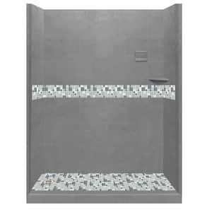 Newport 60 in. L x 34 in. W x 80 in. H Left Drain Alcove Shower Kit with Shower Wall and Shower Pan in Wet Cement