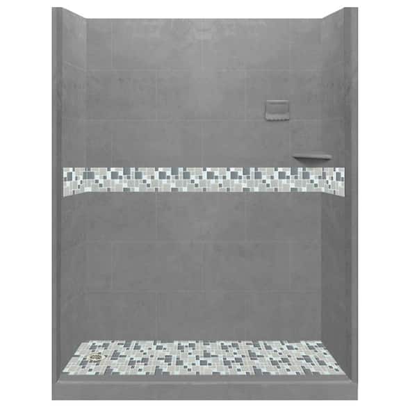 American Bath Factory Newport 60 in. L x 32 in. W x 80 in. H Left Drain Alcove Shower Kit with Shower Wall and Shower Pan in Wet Cement