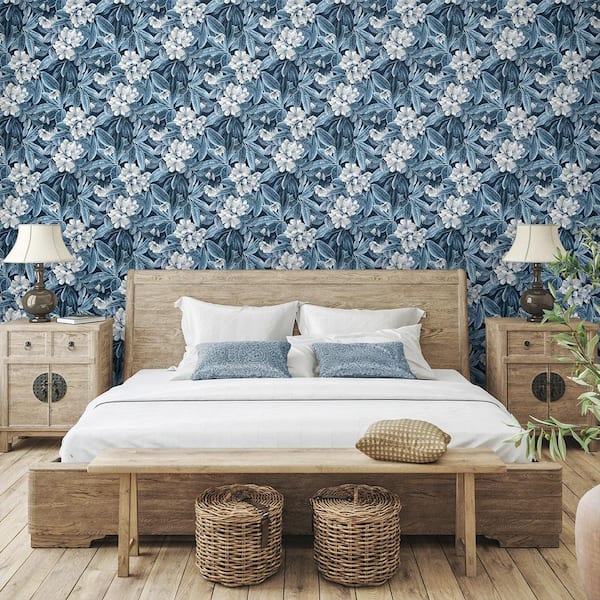 Darwin Flora Midnight Blue Tropical Vinyl Peel and Stick Wallpaper Roll (Covers 30.75 sq. ft.)