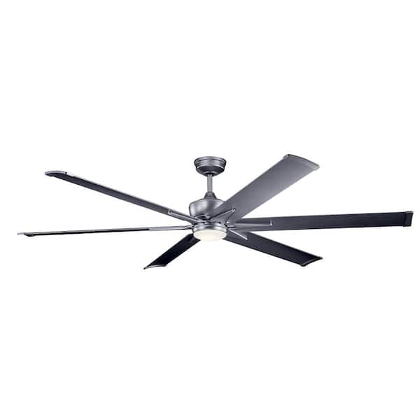 KICHLER Szeplo II 80 in. Outdoor Weathered Steel Downrod Mount Ceiling Fan with Integrated LED with Wall Control Included