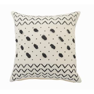 Chevron Black / Cream Tufted Grid Soft Poly-fill 20 in. x 20 in. Throw Pillow