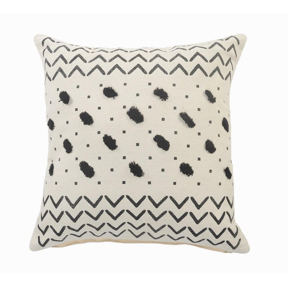 Chevron Black / Cream Tufted Grid Soft Poly-fill 20 in. x 20 in. Indoor Thr