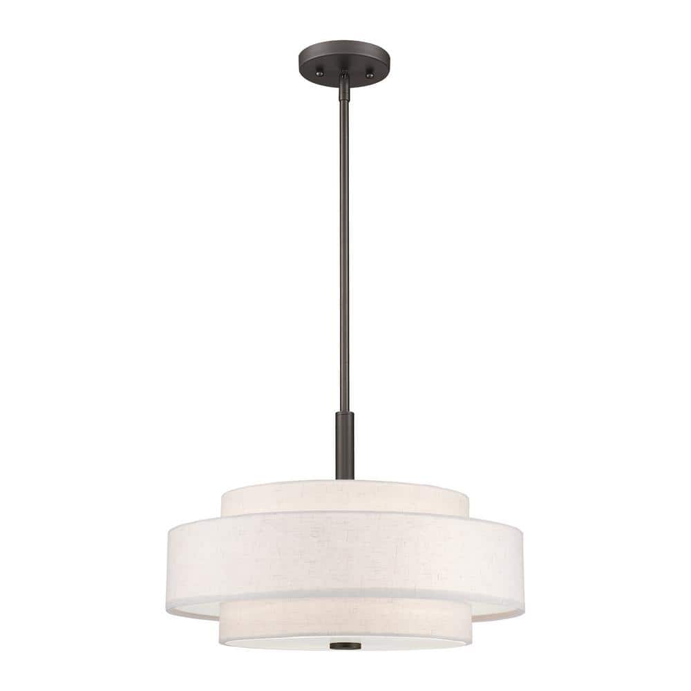 Meridian English Bronze 4-Light Indoor/Outdoor Drum Pendant with Oatmeal Shade