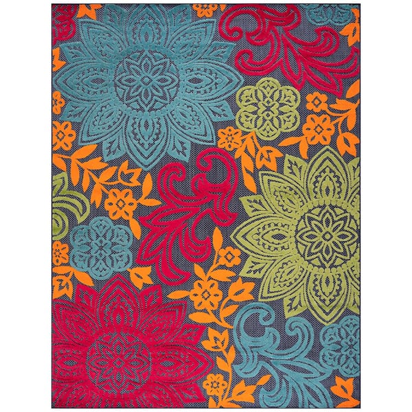 Oasis Floral Navy 5 ft. x 7 ft. Indoor/Outdoor Area Rug