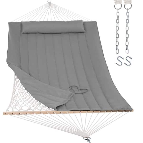 Atesun 10 ft. to 14 ft. Outdoor Rope Hammock with Polyester Pad, 475 lbs. Capacity, Gray