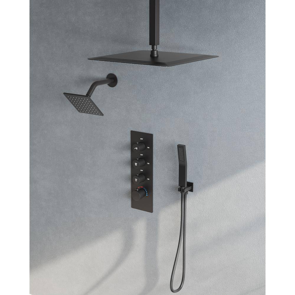 Matte Black Stainless Steel Dual Shower Head System with Thermostatic Valve