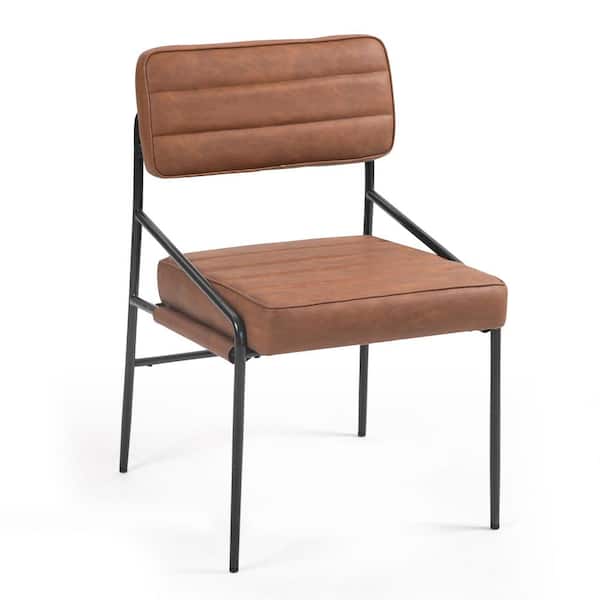 Glamour Home Becker Brown Faux Leather Dining Chair with Black Iron Legs 1 (Set of Included)