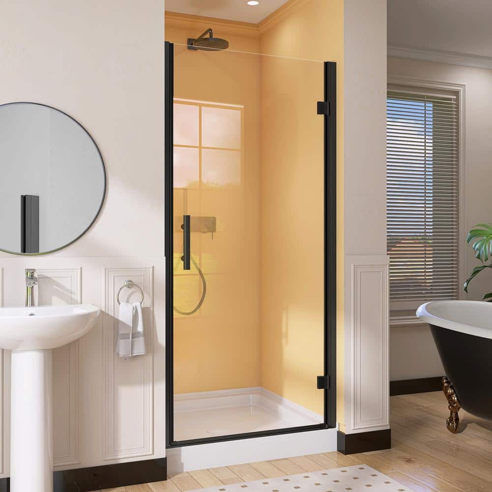 Matte Black Frameless Pivot Shower Door with Clear Glass