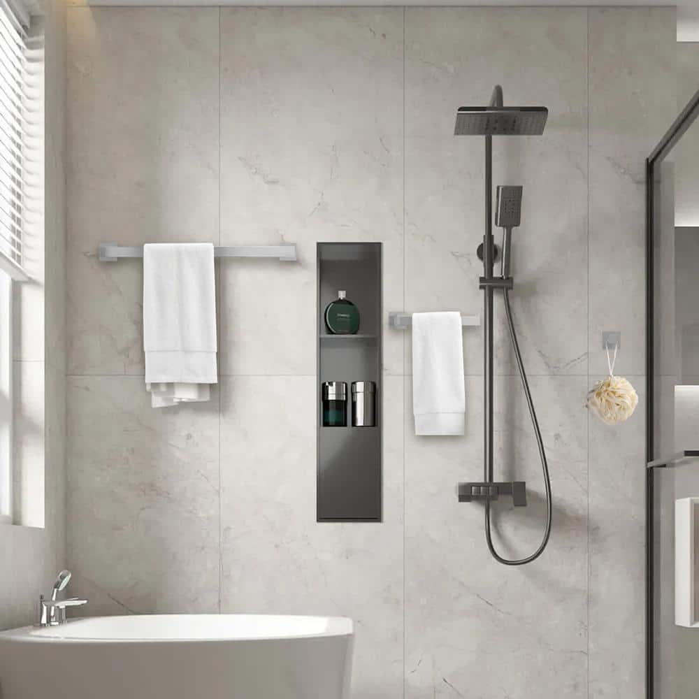 Brushed Nickel 24-Inch Adjustable Metal 4-Piece Bath Hardware Set