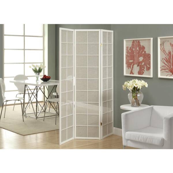 Monarch Specialties 71 in. X 54 in. 3-Panel White with Fabric Inlay Folding Screen Room Divider