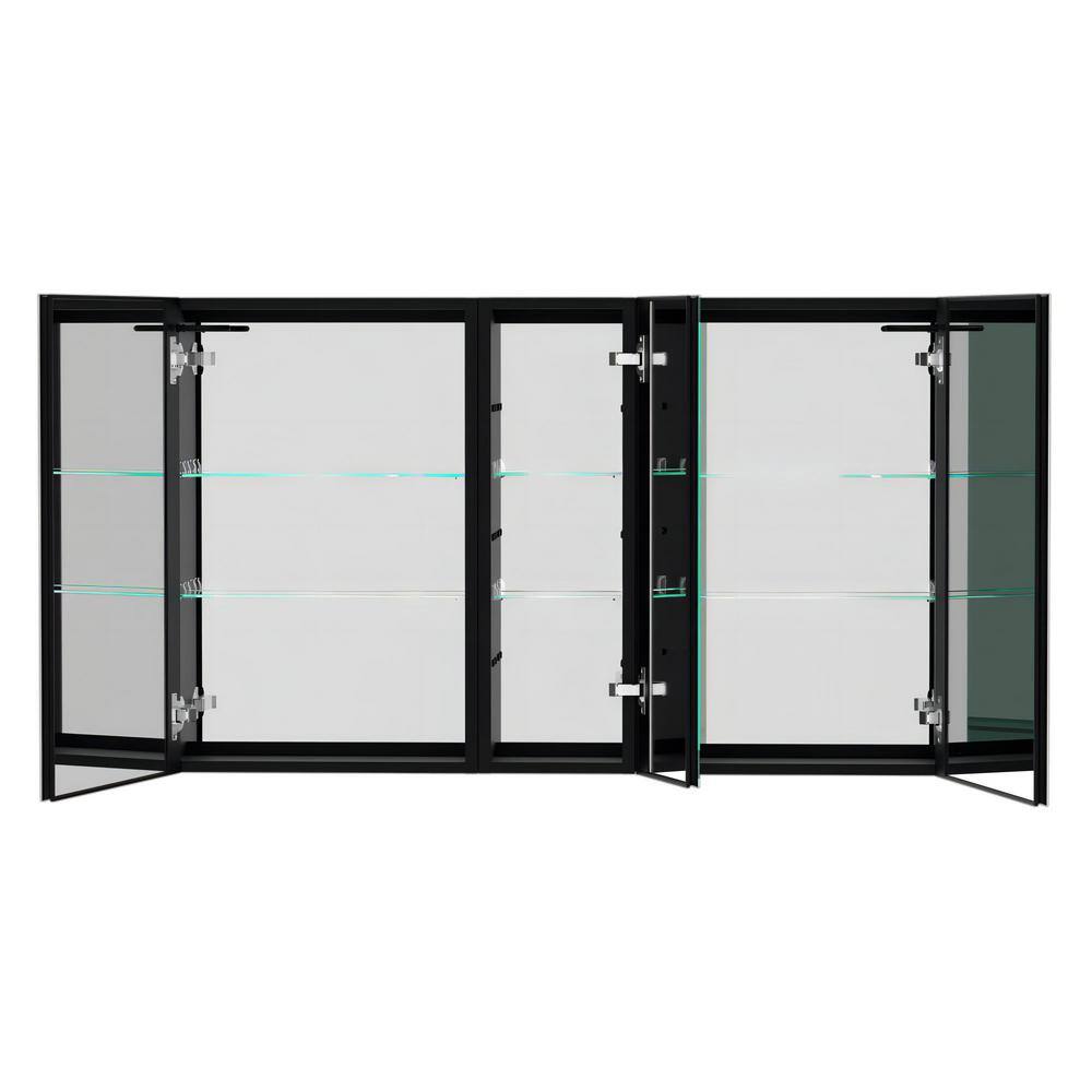 EPOWP 50 in. W x 30 in. H Rectangular Aluminum Medicine Cabinet with Mirror, LED Dimmable Light and 3-Door Cabinets, Black-LRR -  LX-MECA-9-2