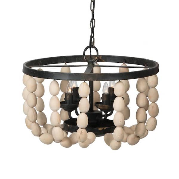 60-Watt 4-Light Wood Chandelier Modern Pendant Lighting for Kitchen Dining Room No Blub E12