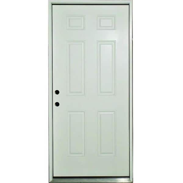 Steves & Sons 36 in. x 80 in. Reliant Series 6-Panel Right-Hand Inswing White Primed Fiberglass Prehung Front Door