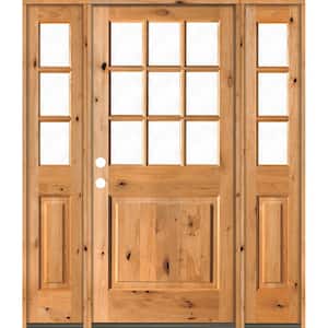 64 in. x 80 in. Rustic Knotty Alder Clear 9-Lite clear stain Wood Right Hand Inswing Single Prehung Front Door/Sidelites