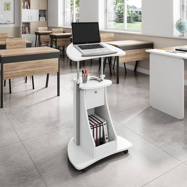 TECHNI MOBILI 21.75 in. White Rolling Laptop Desk with Adjustable Height Feature and Tilting Desktop