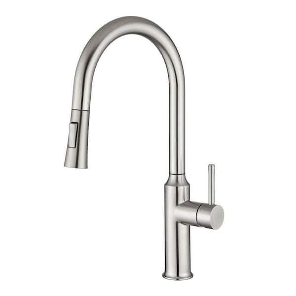FLG Single Handle Pull Down Sprayer Kitchen Faucet with Advanced Spray 304 Stainless Steel Sink Taps in Brushed Nickel