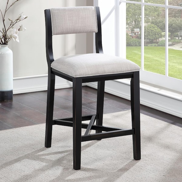 Barcelona 26 in. Midnight Black High Back Wood Bar Stool with Fabric Seat