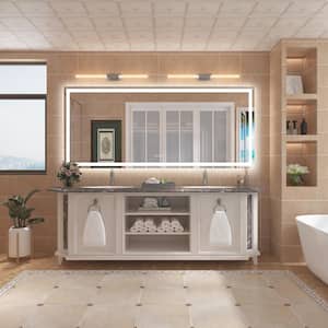 88 in. W x 38 in. H Large Rectangular Frameless Double LED Lights Anti-Fog Wall Bathroom Vanity Mirror in Tempered Glass