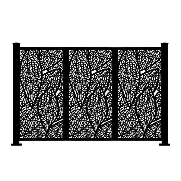 Ejoy 48 in. x 72 in. New Style Metal Art Laser Cut Metal Black Privacy Fence Screen, Leaf Specimen, 2-Pole with 3-Panel Set