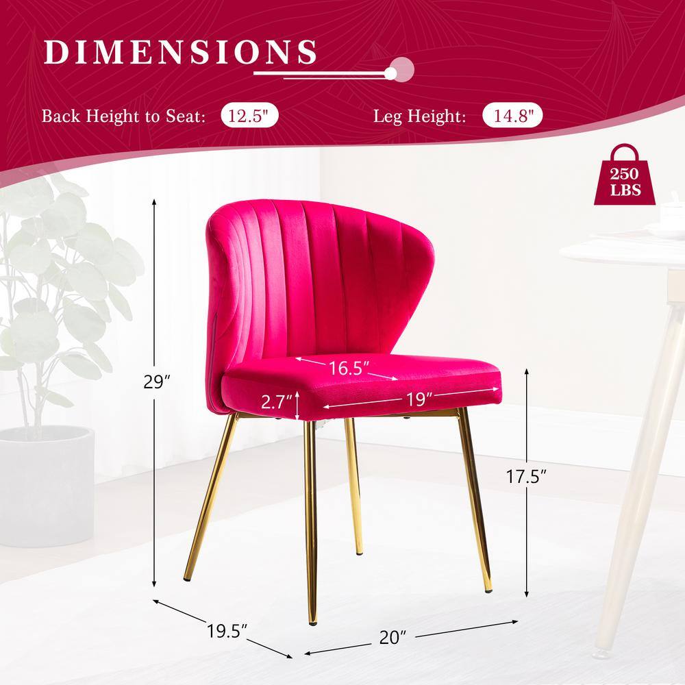 Fuchsia Velvet Upholstered Side Chair with Gold Metal Legs